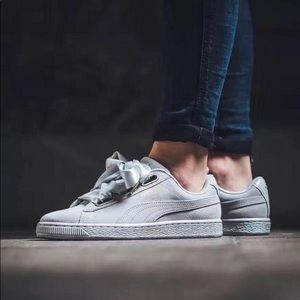 puma suede heart satin gray violet